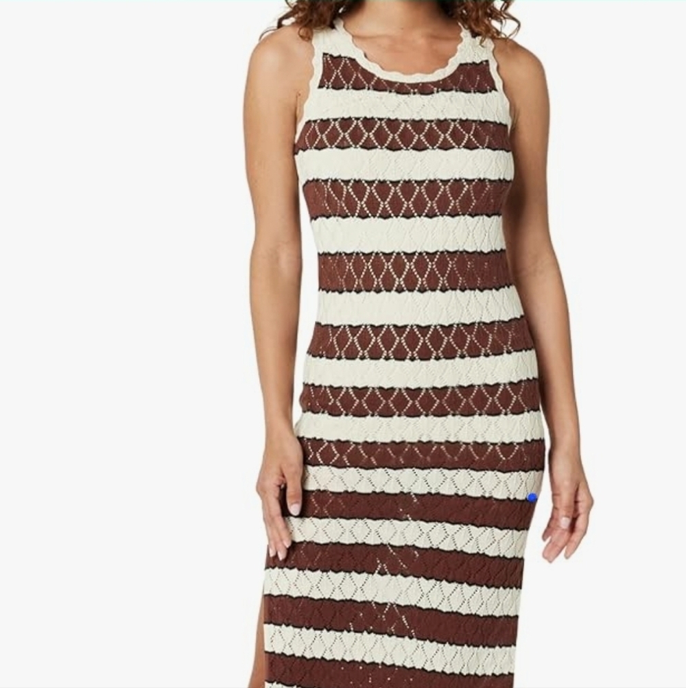 The Drop Knit Dress in Cream and Brown